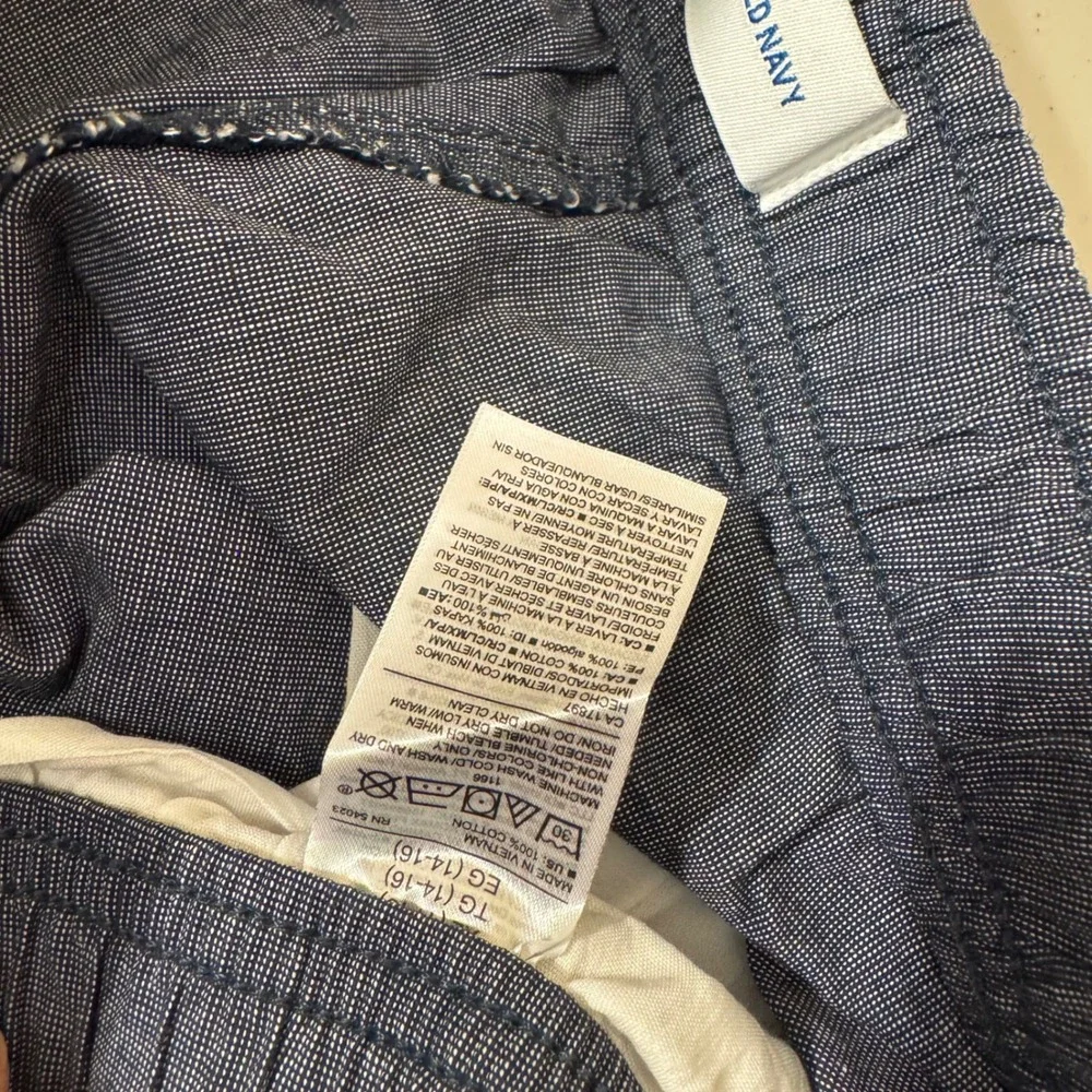 Old Navy Shorts Boys XL 14-16 Blue Chambray Elastic Drawstring 100% Cotton